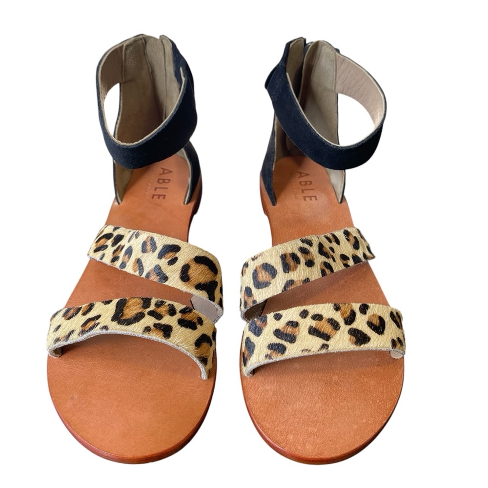 ABLE Leopard Print and Black Suede Sandals Size 8 - Picture 4 of 17